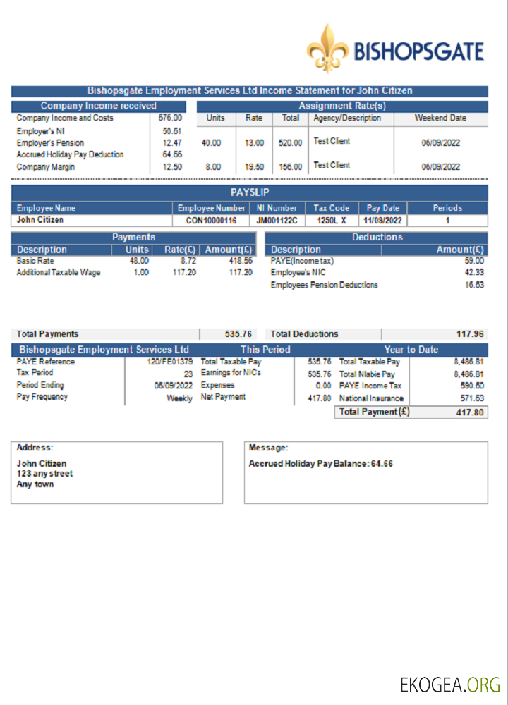 Royaume Uni, société de services de paie Bishopsgate